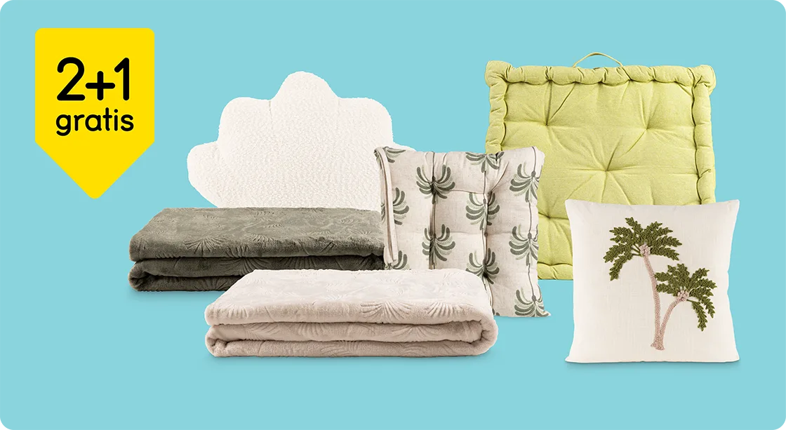 Alle sier-, zit, matras- en woonkussens en plaids 2+1 gratis