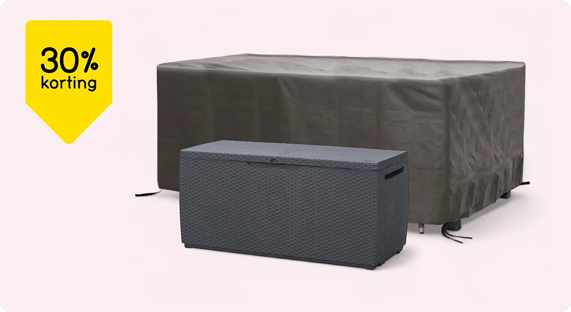Alle tuinhoezen en opbergboxen 30% korting 