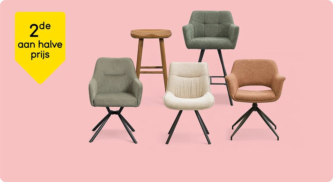 Heel veel eetkamerstoelen en barkrukken 2de aan halve prijs