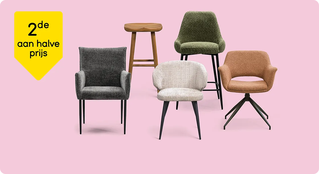 Heel veel eetkamerstoelen en barkrukken 2de aan halve prijs