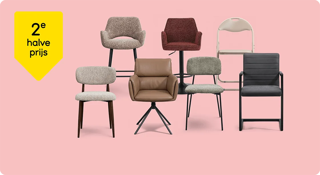 Heel veel eetkamerstoelen en barkrukken 2e halve prijs