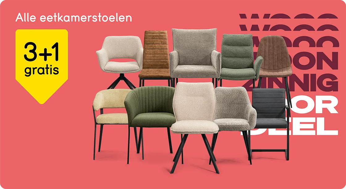 Alle eetkamerstoelen 3+1 gratis 