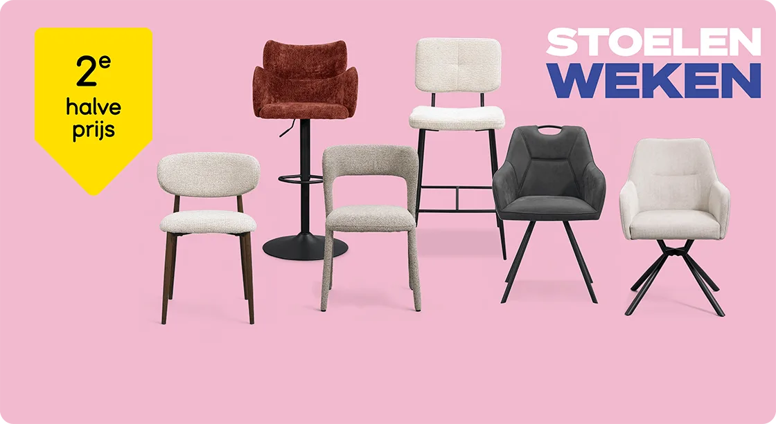 Alle eetkamerstoelen en barkrukken 2e halve prijs