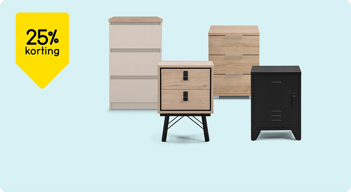 Alle nachtkastjes 25% korting