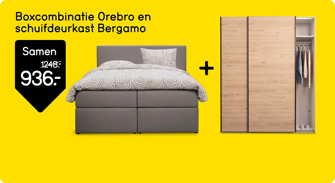 Boxcombinatie Orebro en schuifdeurkast Bergamo van 1248,- voor 936,-
