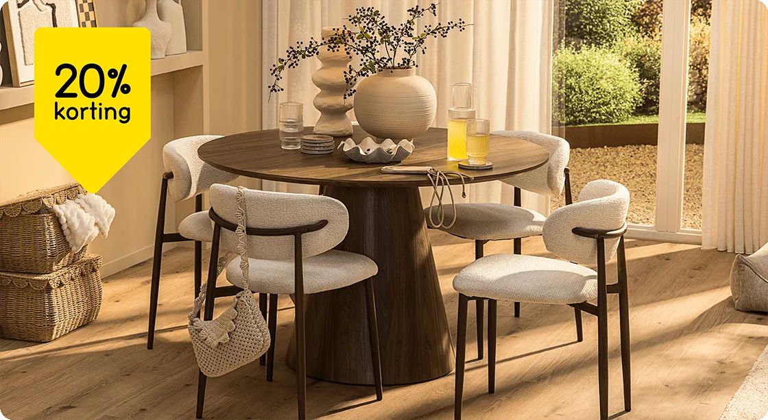 Alle eetkamertafels 20% korting