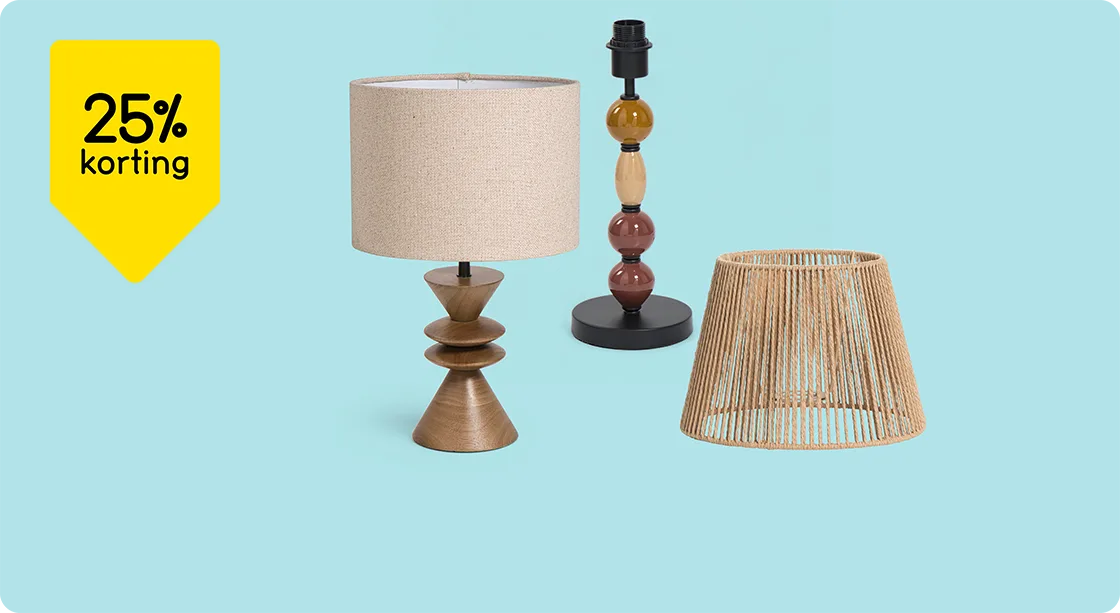 Alle lampvoeten en -kappen 25% korting