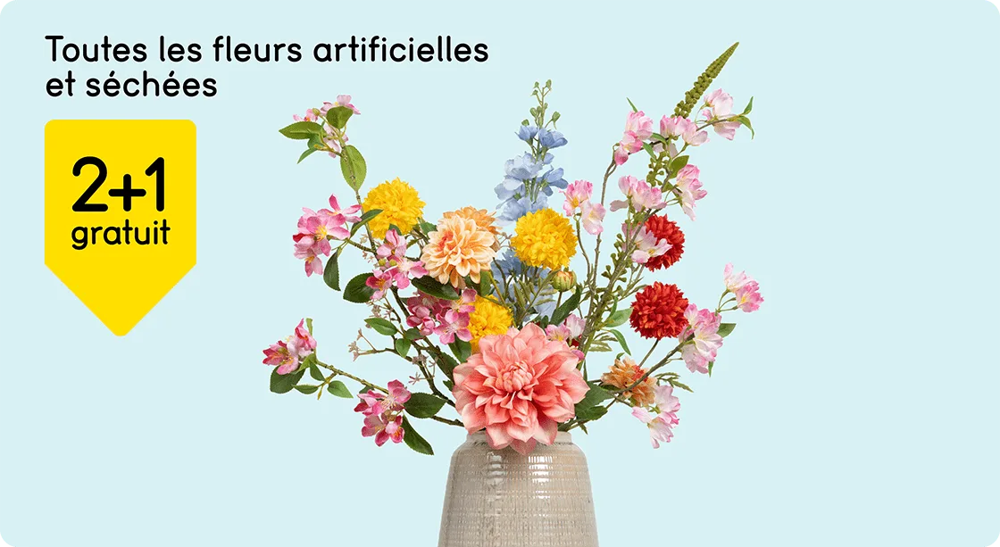 Toutes les fleurs artificielles et séchées 2+1 gratuit*