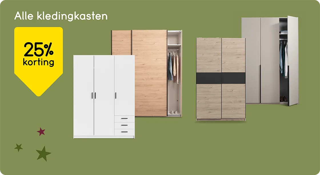 Alle kledingkasten 25% korting