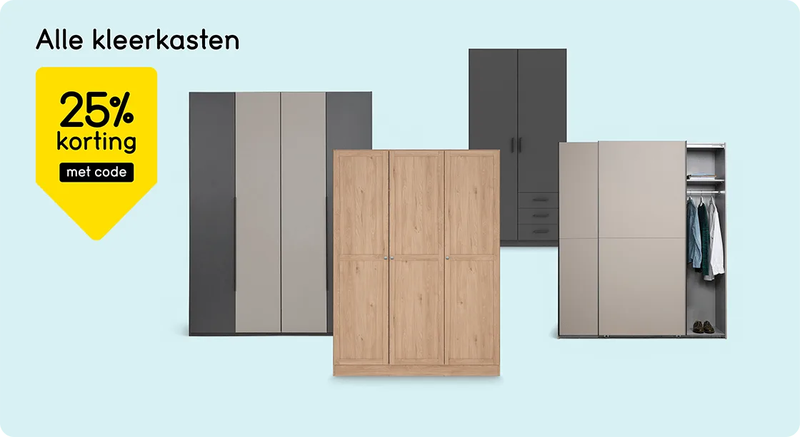Alle kleerkasten 25% korting met code