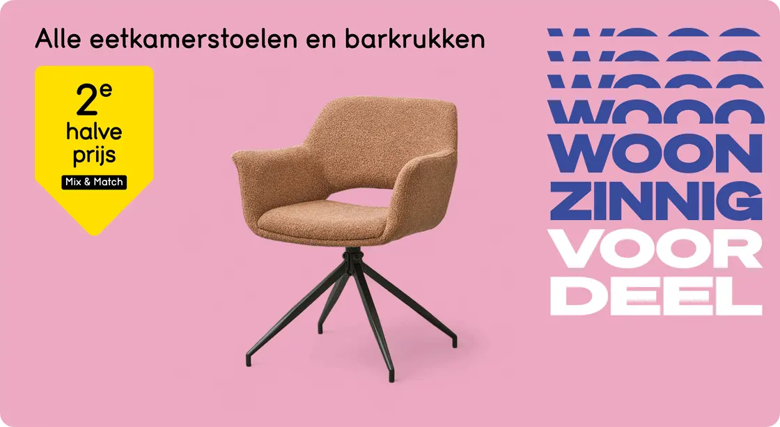 Alle eetkamerstoelen en barkrukken 2e halve prijs*