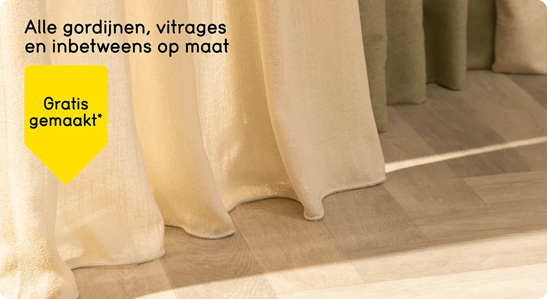 Alle gordijnen, vitrages en inbetweens op maat gratis gemaakt