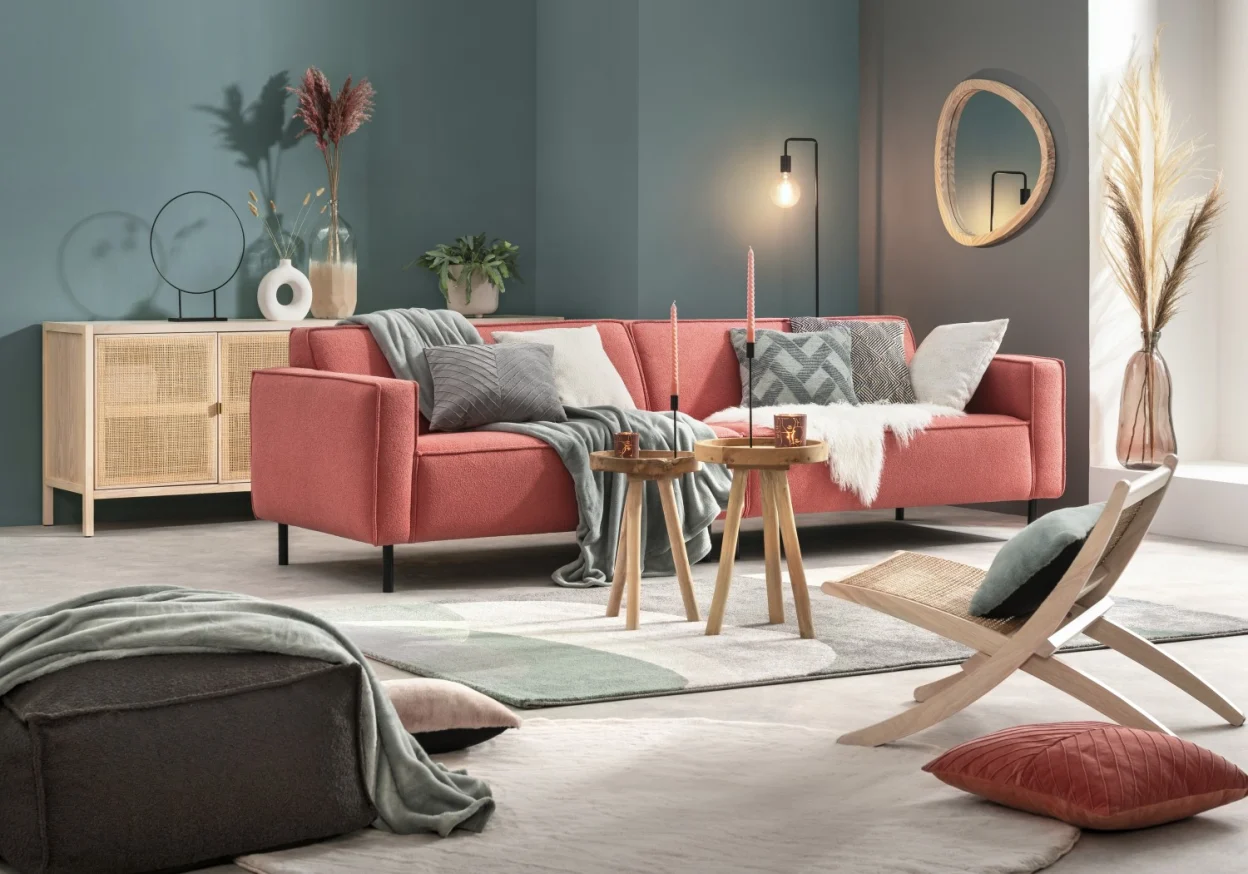 Canapé rose + meubles en toile