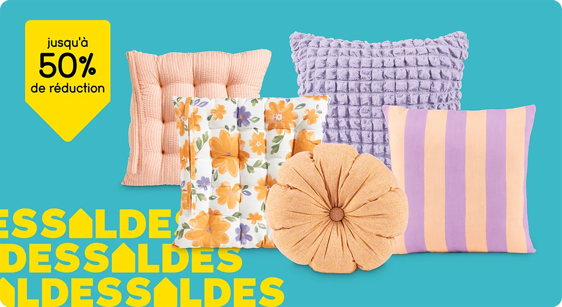 Tous les coussins décoratifs, coussins de chaise, coussins matelas et coussins de sol jusqu'à 50% de réduction