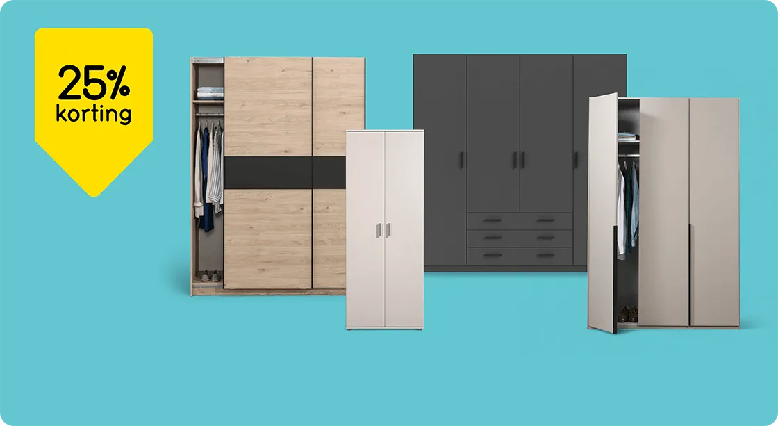 Alle kledingkasten 25% korting