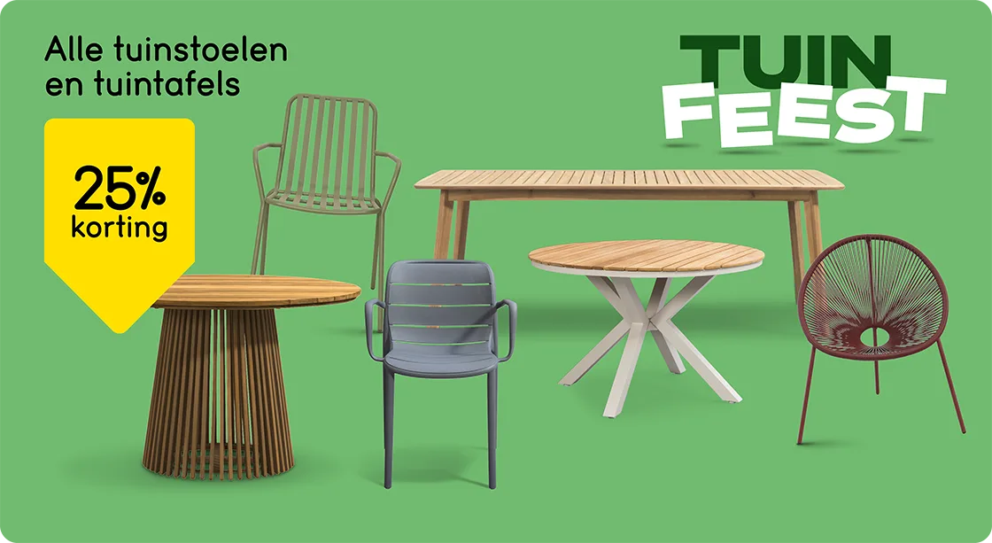 Alle tuinstoelen en tuintafels 25% korting