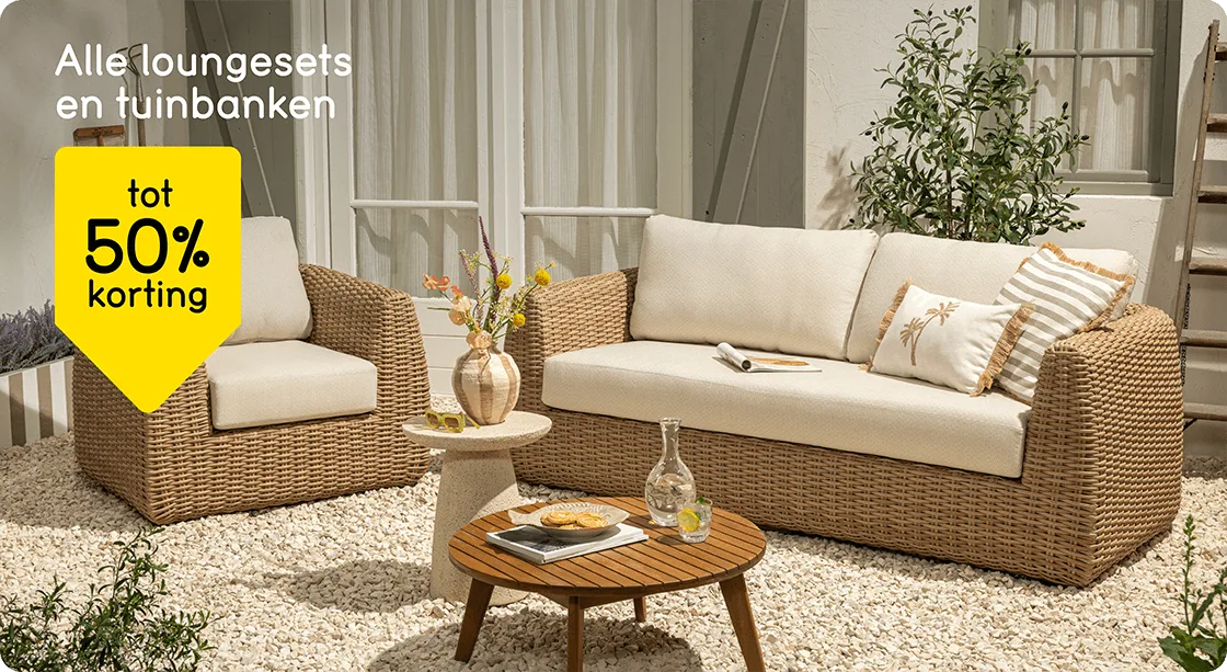 Alle loungesets en tuinbanken tot 50% korting