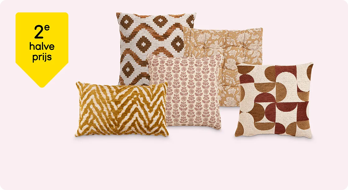 Alle sierkussens en kussenhoezen 2e halve prijs