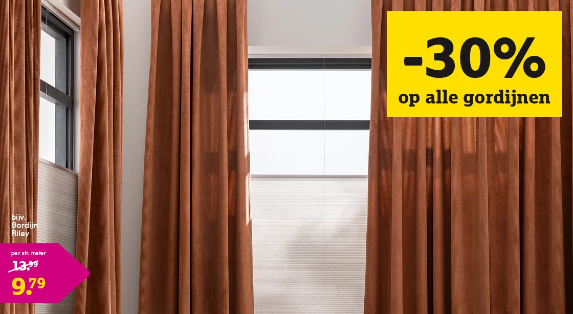 30% korting op alle gordijnen