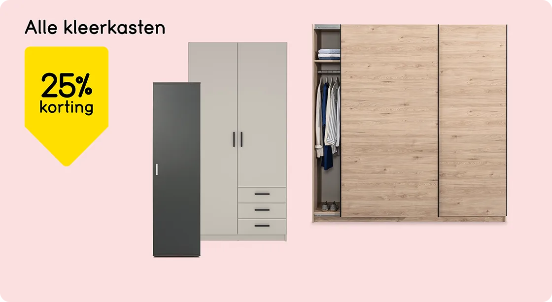 Alle kleerkasten 25% korting