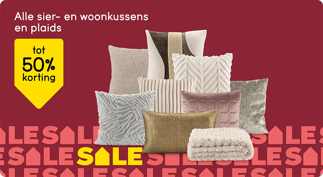 Alle sier- en woonkussens en plaids tot 50% korting