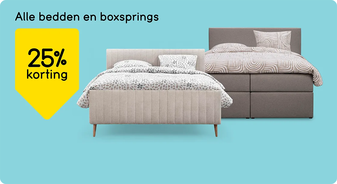 Alle bedden en boxsprings 25% korting