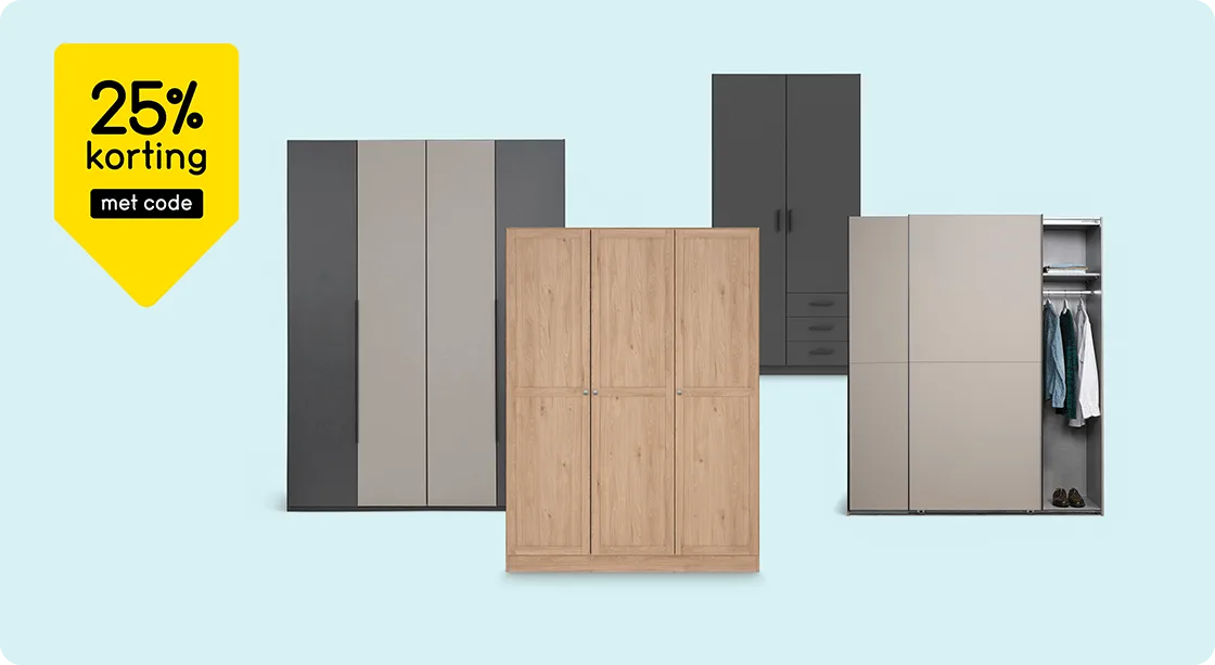 Alle kleerkasten 25% korting met code