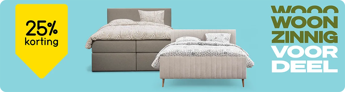 25% korting op alle bedden & boxsprings