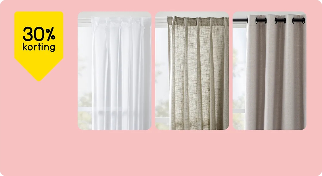 Alle raamdecoratie kant-en-klaar 30% korting