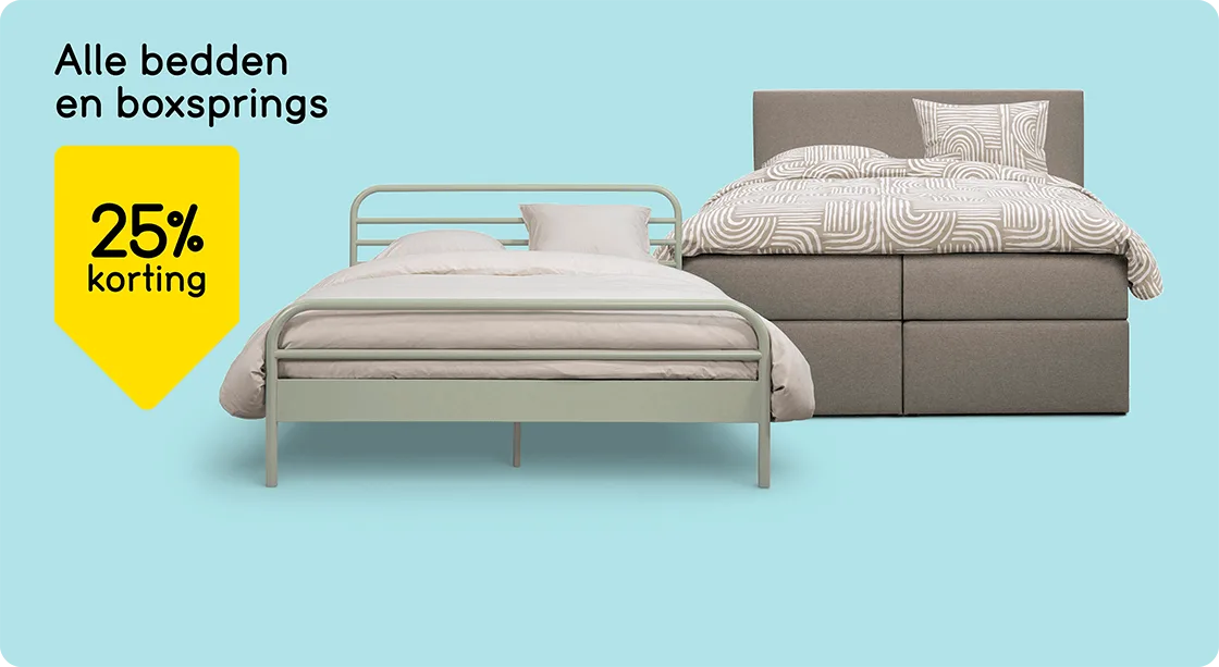 Alle bedden en boxsprings 25% korting