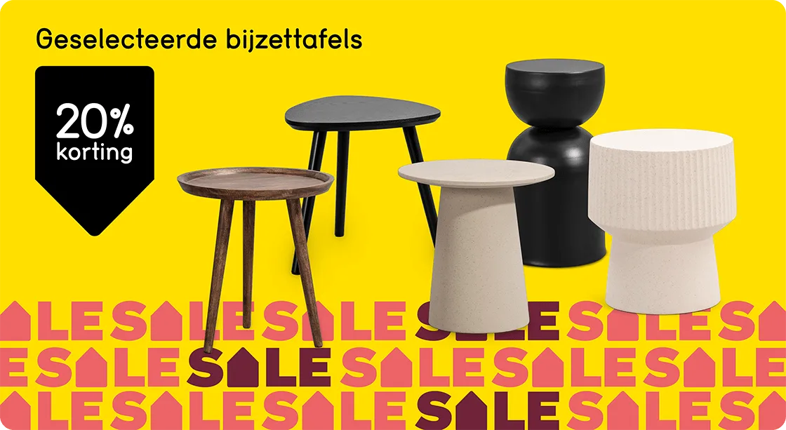 Heel veel bijzettafels 20% korting