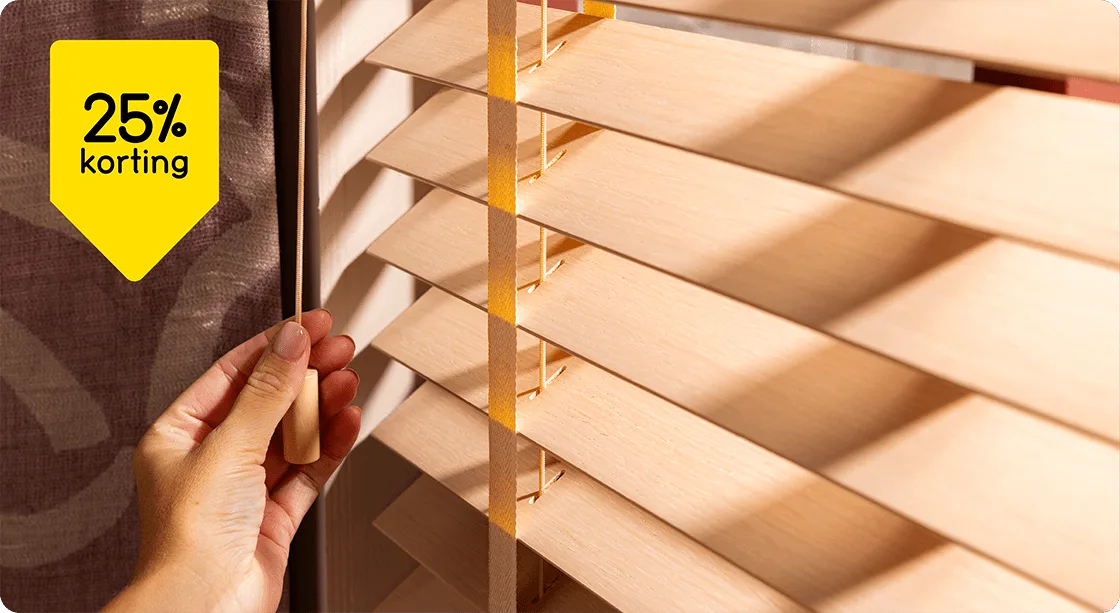 Alle Fenstr houten jaloezieën op maat 25% korting