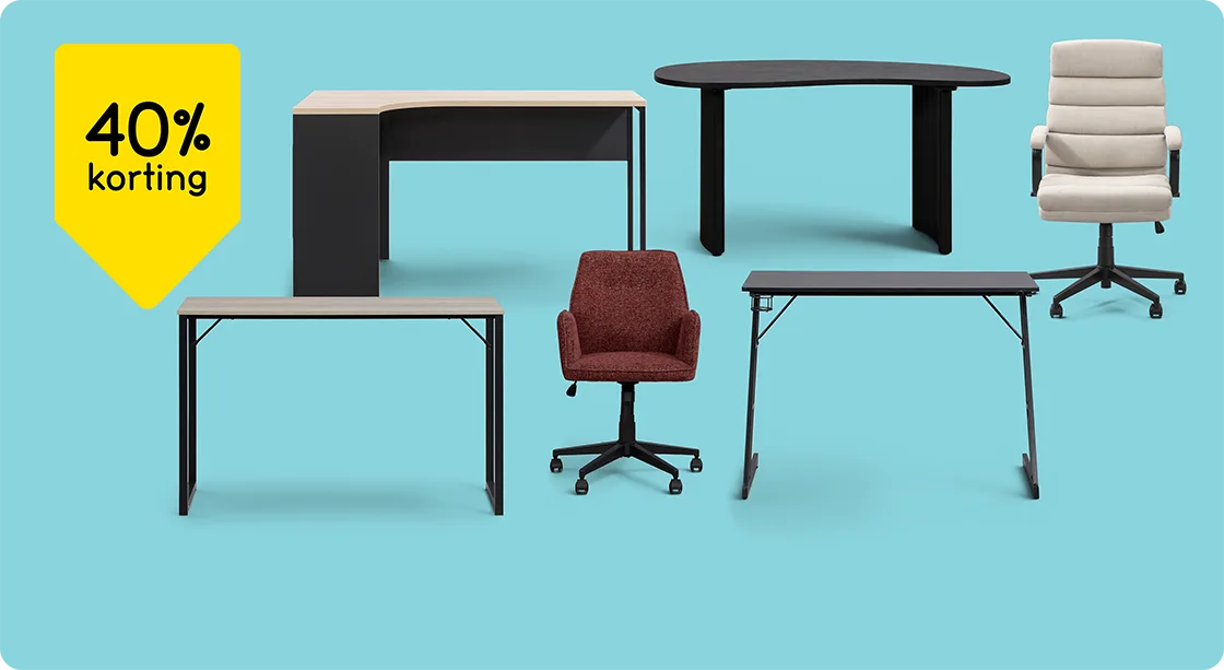 Alle bureaus en bureaustoelen 40% korting