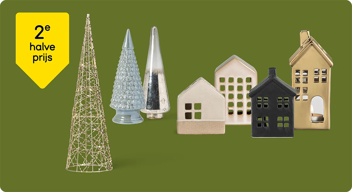 Alle decoratieve huisjes en kerstboompjes 2e halve prijs*