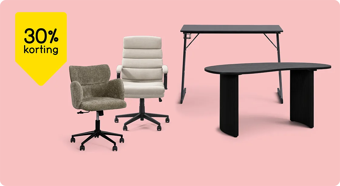 Alle bureaus en bureaustoelen 30% korting