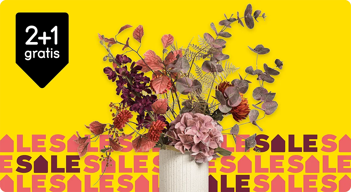 Alle kunst- en droogbloemen 2+1 gratis