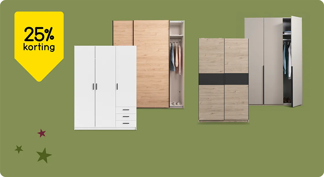 Alle kledingkasten 25% korting