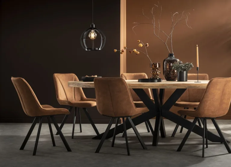 Salle à manger - table à manger - chaises à manger - lampe noire