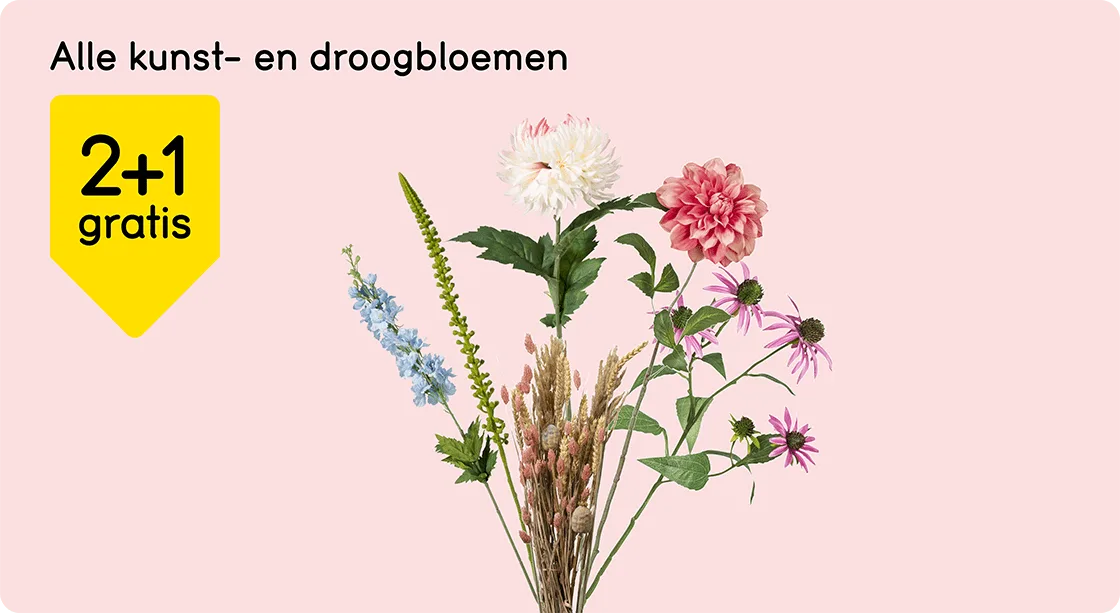 Alle kunst- en droogbloemen 2+1 gratis