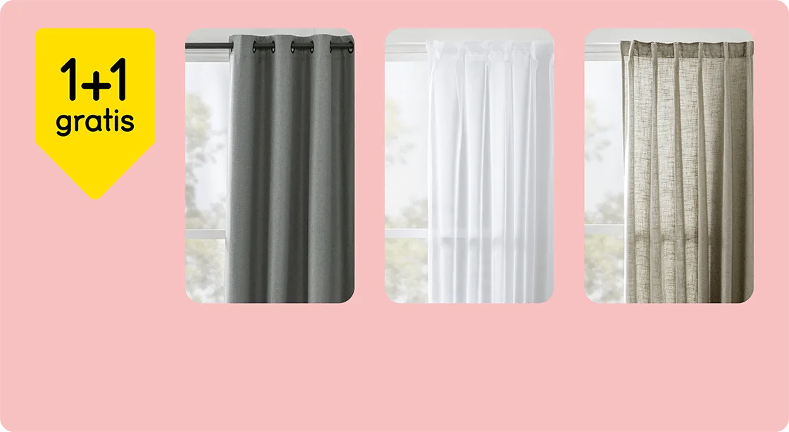 Alle kant-en-klaar gordijnen 1+1 gratis