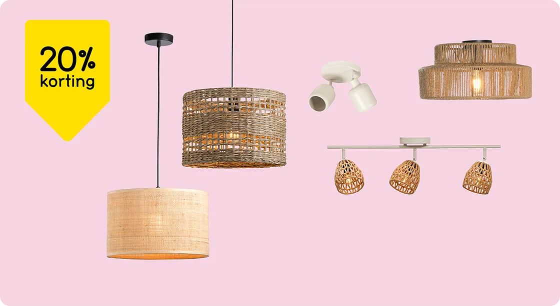 Alle hang-, plafondlampen en spots 20% korting