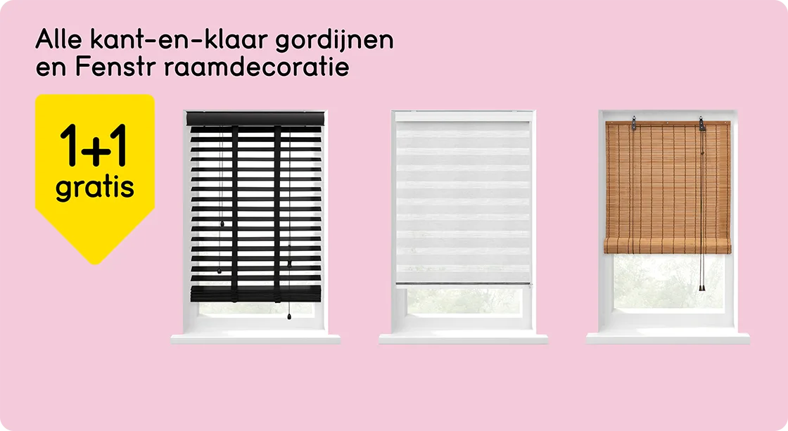 Alle kant-en-klaar gordijnen en Fenstr raamdecoratie 1+1 gratis*