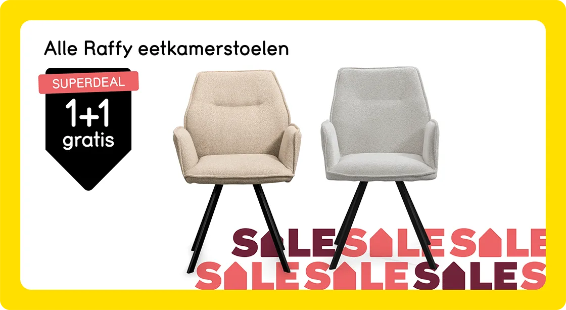 Alle eetkamerstoelen Raffy 1+1 gratis