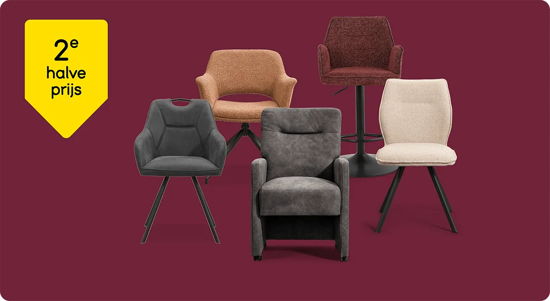 Eetkamerstoel en barkruk Raffy, Lizzy, Jesse, Daniel, Belle, Gijs, Oscar, Teun, Lars en Jens 2e halve prijs