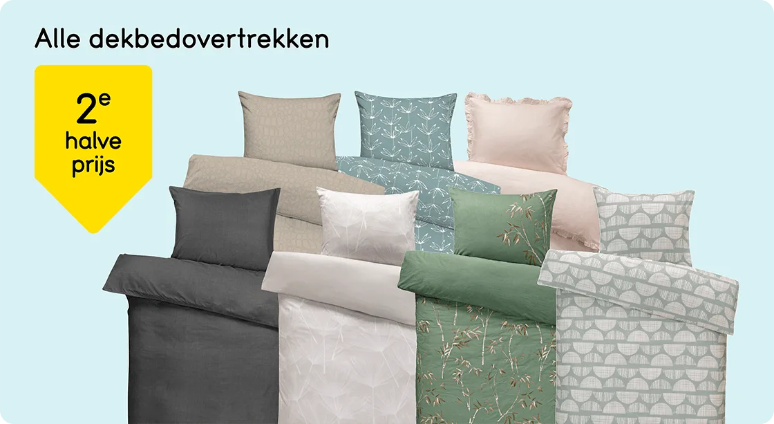 Alle dekbedovertrekken 2e halve prijs