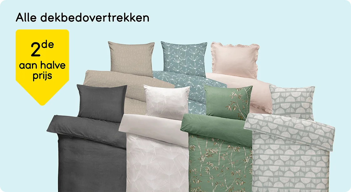 Alle dekbedovertrekken 2de aan halve prijs