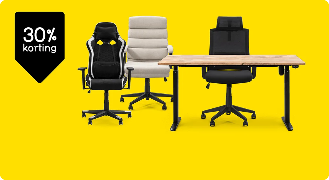 Alle bureaus en bureaustoelen 30% korting