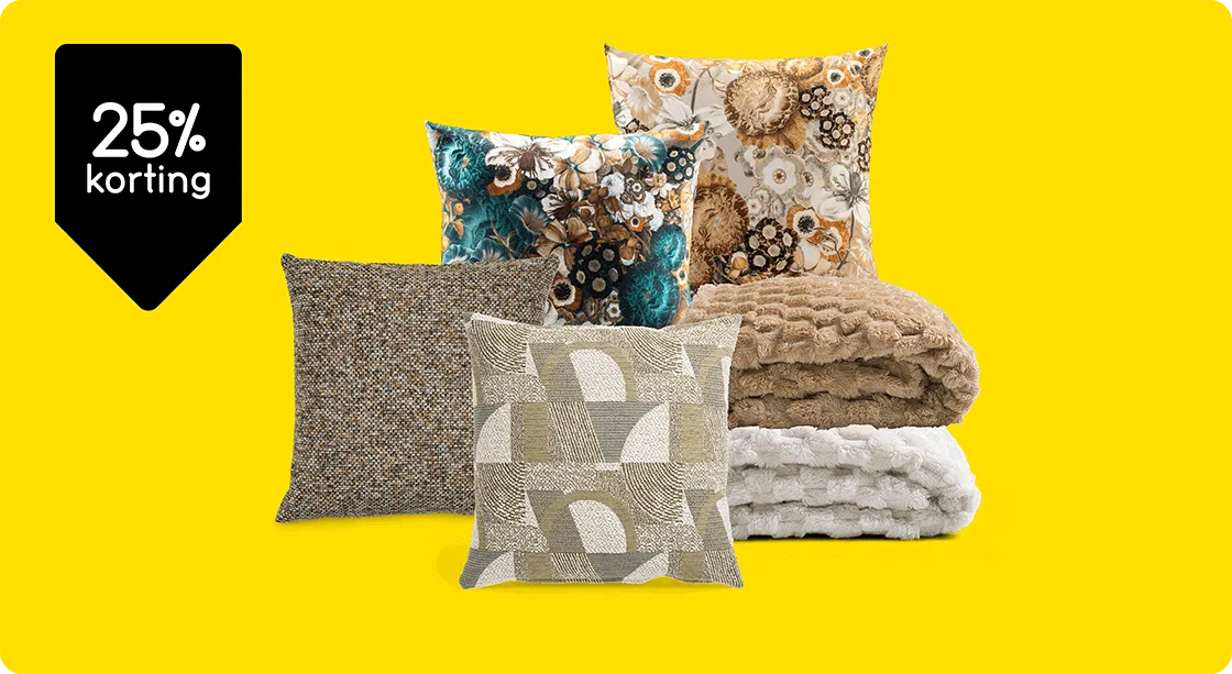 Alle sierkussens en plaids 25% korting
