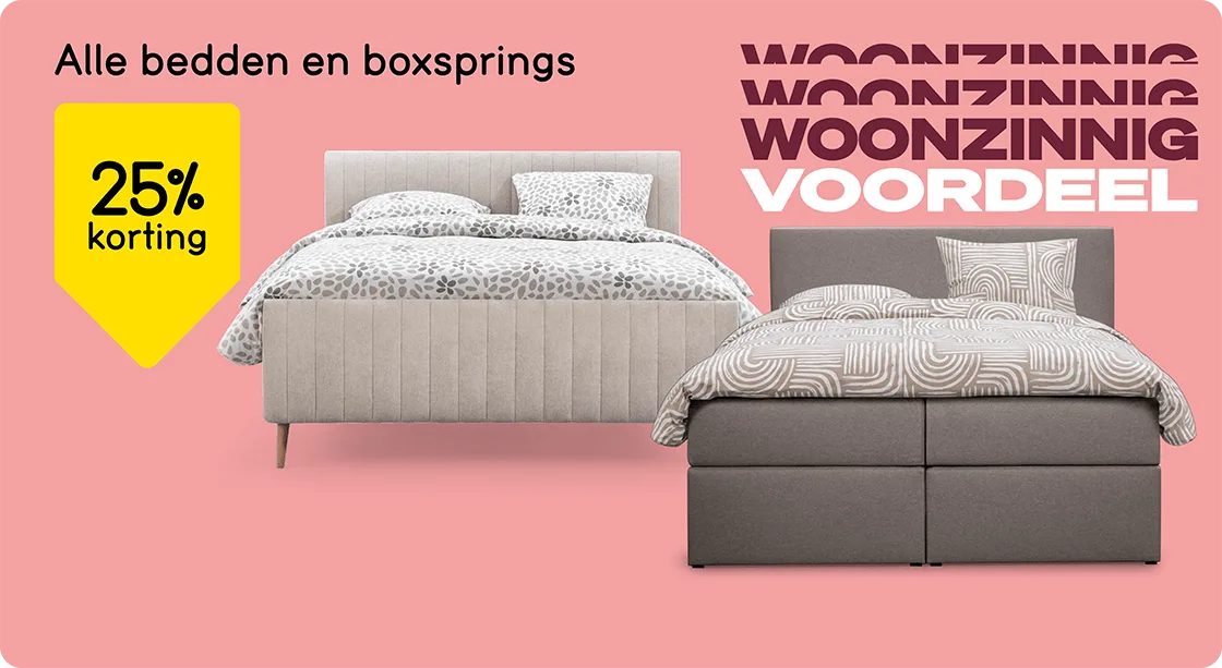 Alle bedden en boxsprings 25% korting