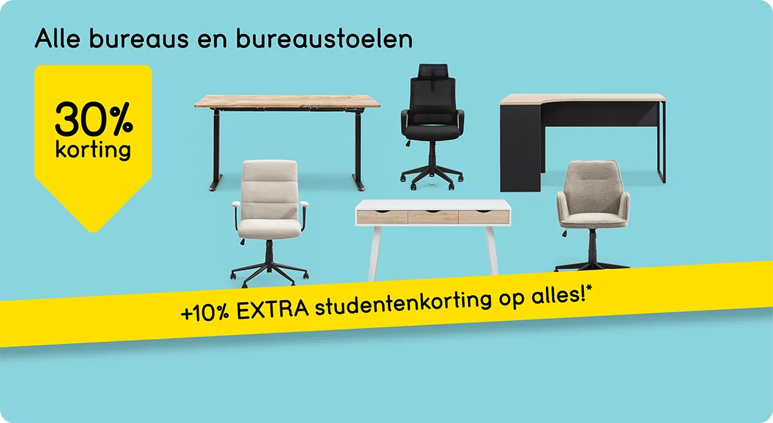 Alle bureaus en bureaustoelen 30% korting